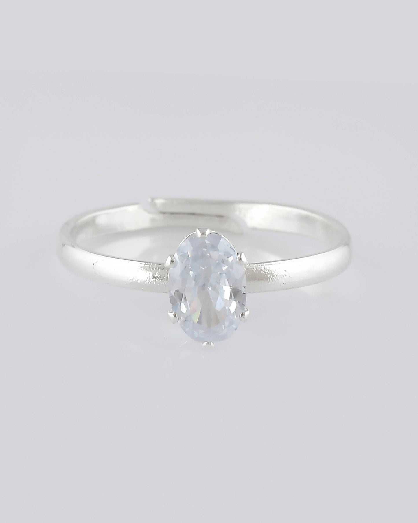 VOJ white CZ-detail Stainless Steel Cubic Zirconia Silver Plated adjustable finger Ring | Swadesiicart