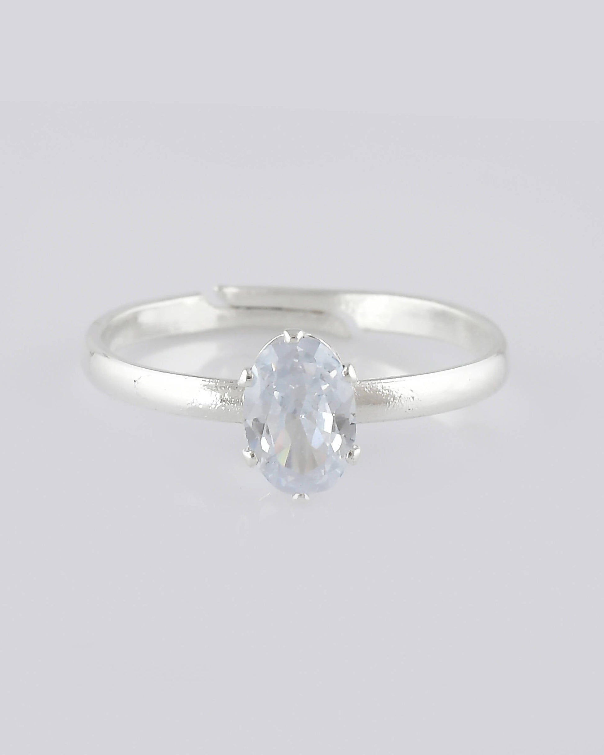 VOJ white CZ-detail Stainless Steel Cubic Zirconia Silver Plated adjustable finger Ring | Swadesiicart