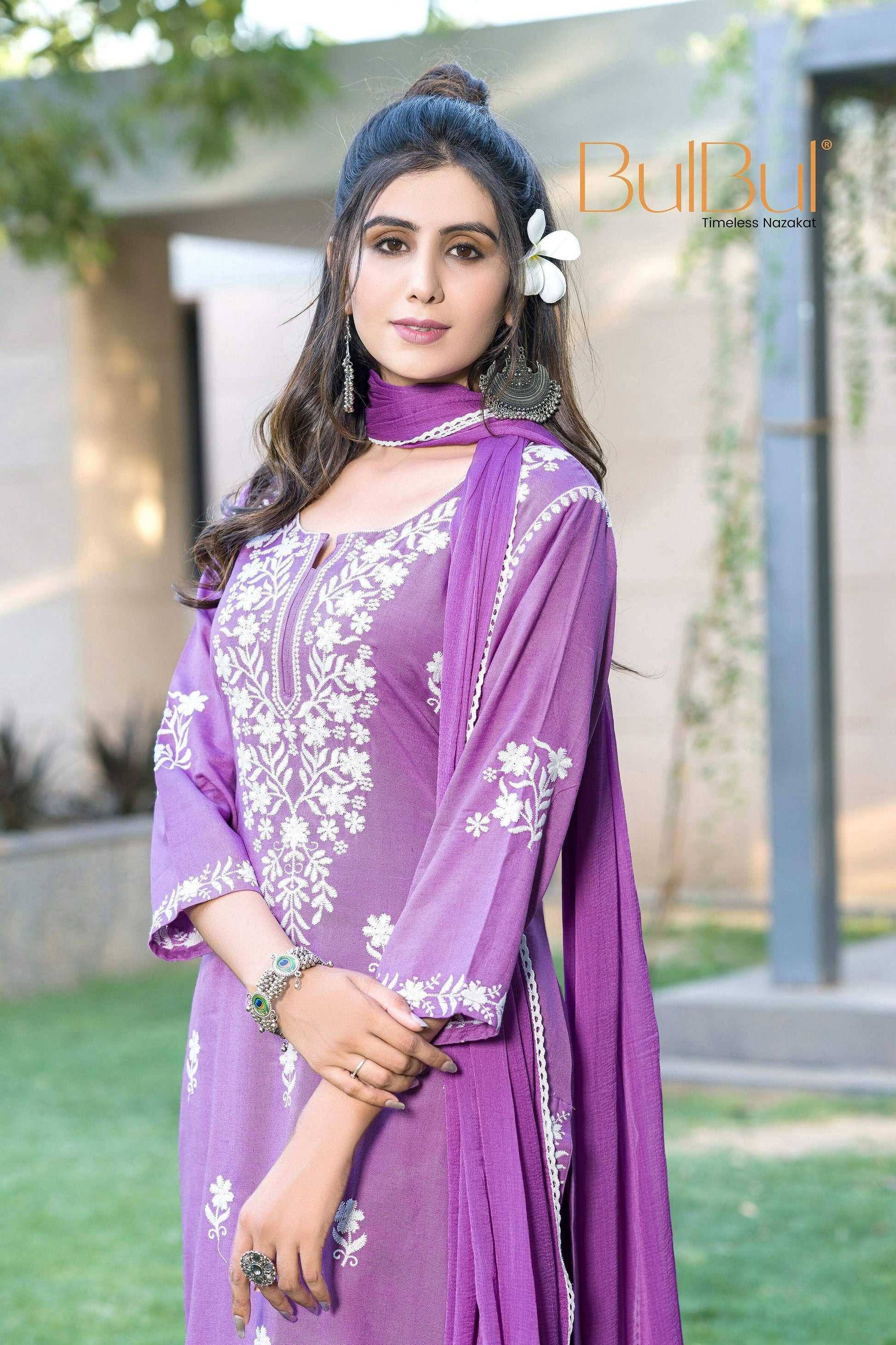 BulBul Meher Purple Rayon Kurta Set with Dupatta - Swadesiicart