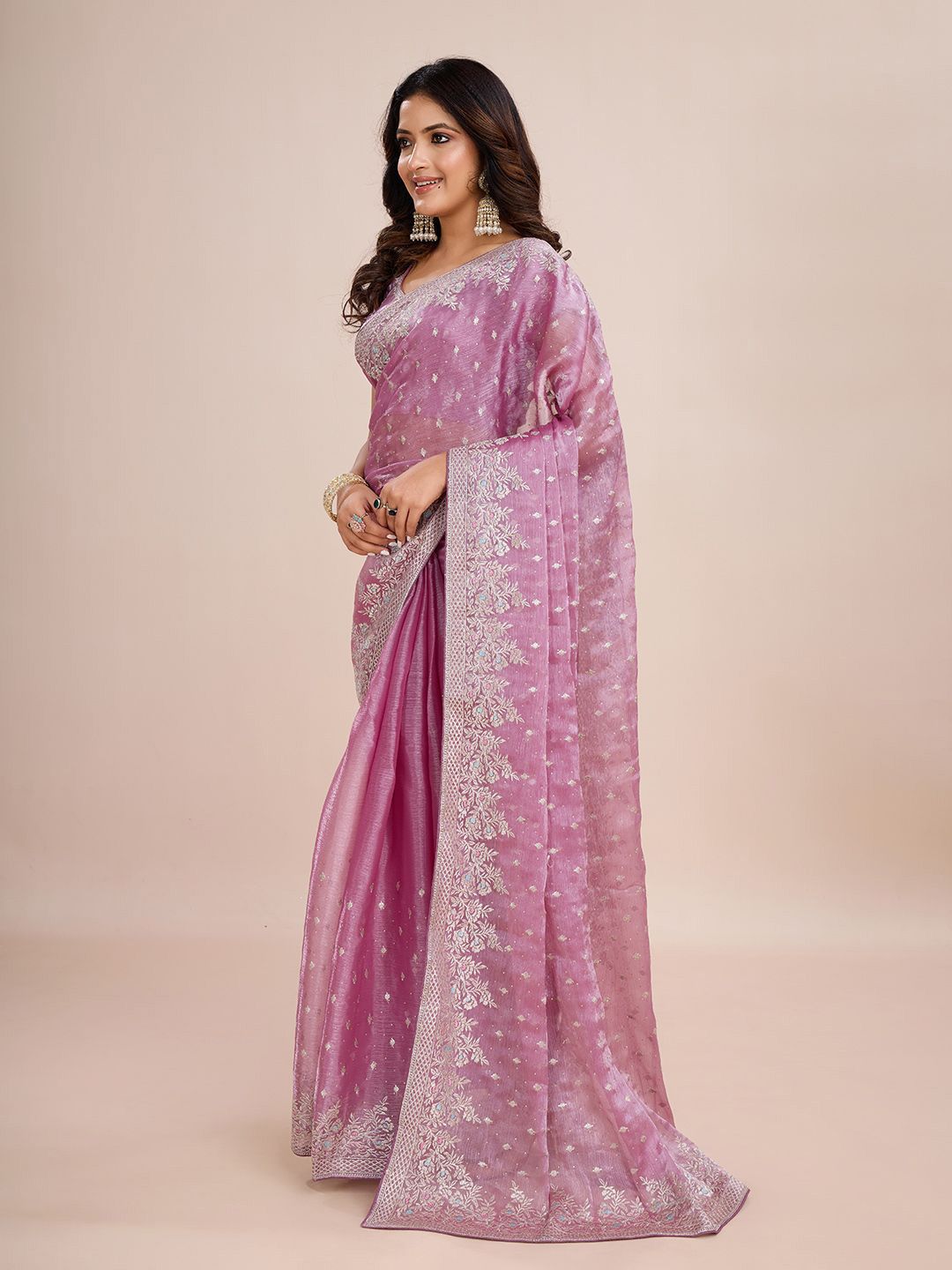 kasee Floral Zari Silk Blend Ready to Wear Saree | Swadesiicart