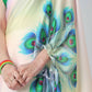 Vastranavya Pastel Rainbow Freehand Peacock Feather Print Ready to Wear Saree | Swadesiicart