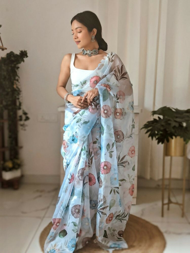 Vamsee Aarushi Mix Color Organza Saree - Swadesiicart