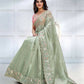 Green Banarasi Crush silk Sequence Embroidered with Stone work Saree - Mohmanthan Majestica | Swadesiicart