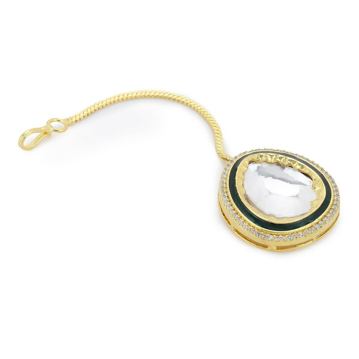 Over Sized Kundan Maang Tikka with Diamond Detailing - Ruby Raang | Swadesiicart