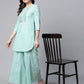 Ahalyaa Women Teal Pure Cotton Gold Foil Printed Pakistani Style Kurta Palazzo Set | Swadesiicart