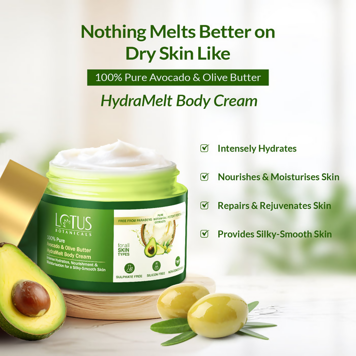 Lotus Botanicals 100% Pure Avocado & Olive Butter HydraMelt Body Cream | Swadesiicart