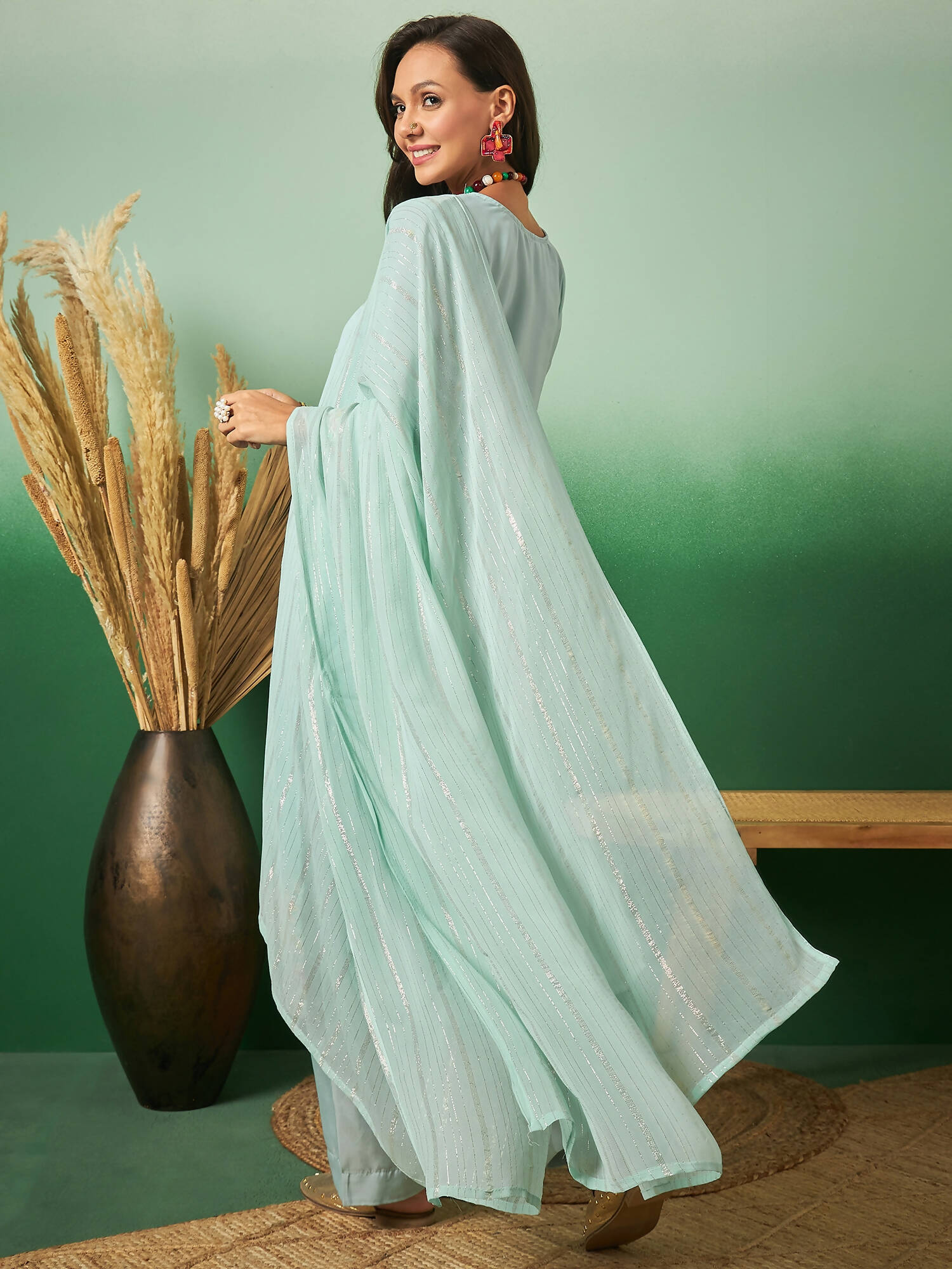 Sky Blue Georgette Handwork Unstitched Dress Material - Hanika | Swadesiicart