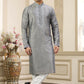 Raivat Ethnic Banarasi Art Silk Thread and Mirror Work Kurta Pajama In Grey Colour | Swadesiicart