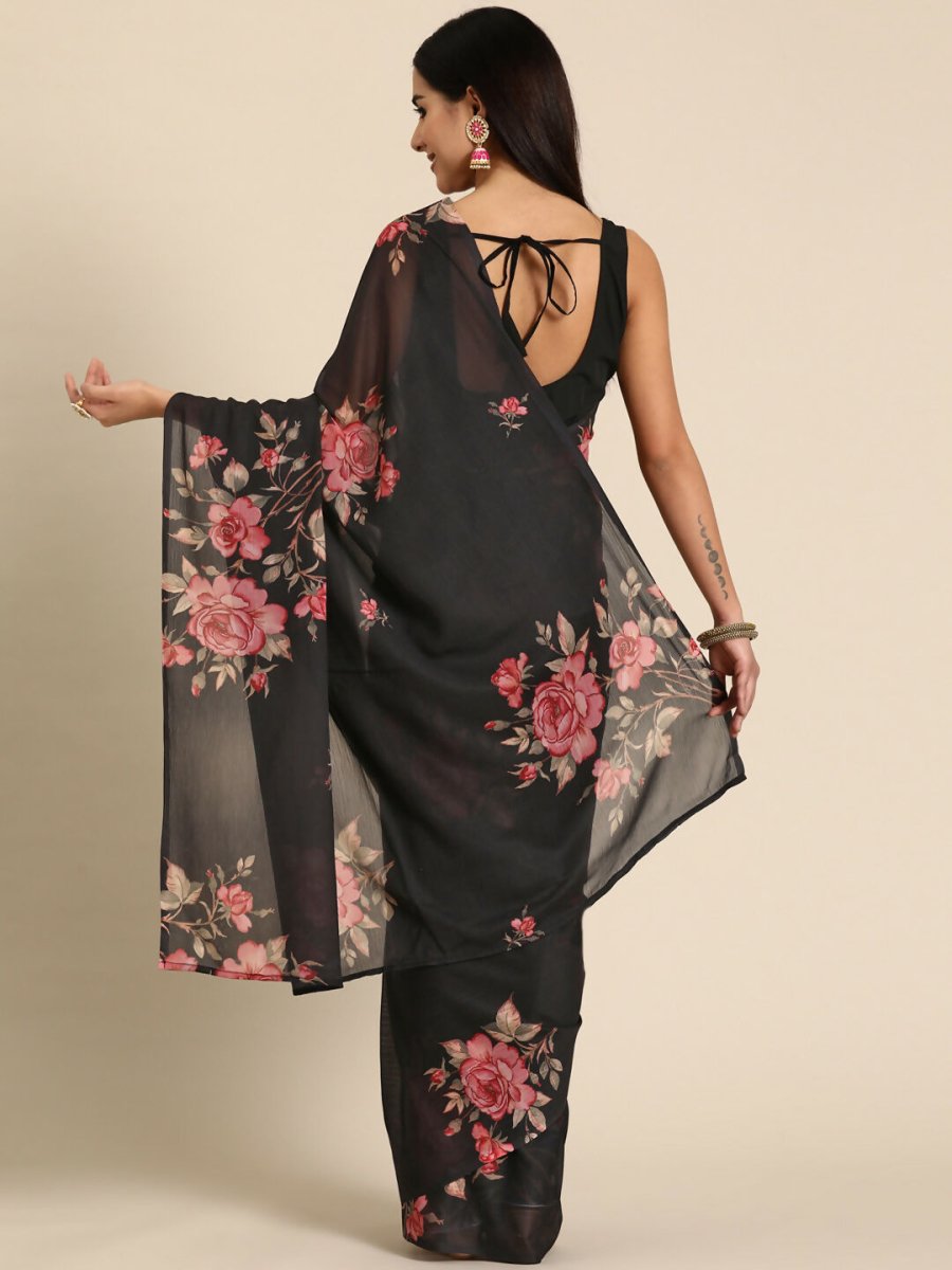 Ahalyaa Women's Traditional Semi Stitch Saree - Black | Swadesiicart