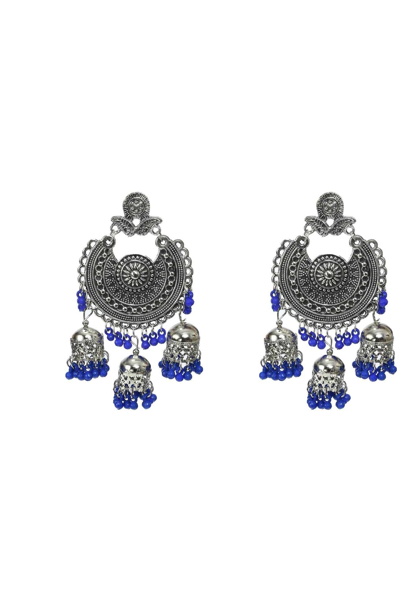 Mominos Fashion Johar Kamal Silver Jhumkas With Maang Tikka Earrings - Swadesiicart