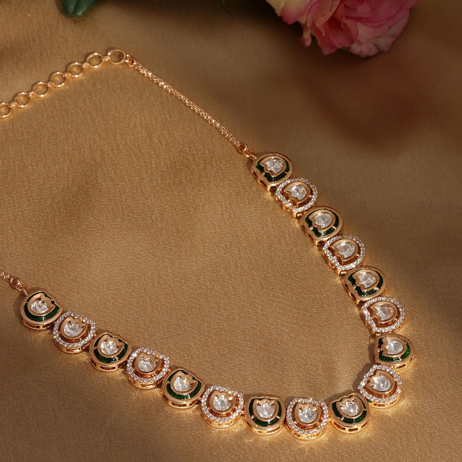 Kundan and Daimond Neckpiece (Gold) - Ruby Raang | Swadesiicart