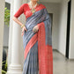 Vishnu Weaves Women's Red Soft Tussar Silk Printed Saree with Blouse - Swadesiicart