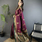 Joban Fashion Maroon Banarasi Soft Silk Peacock Butta Work Saree | Swadesiicart