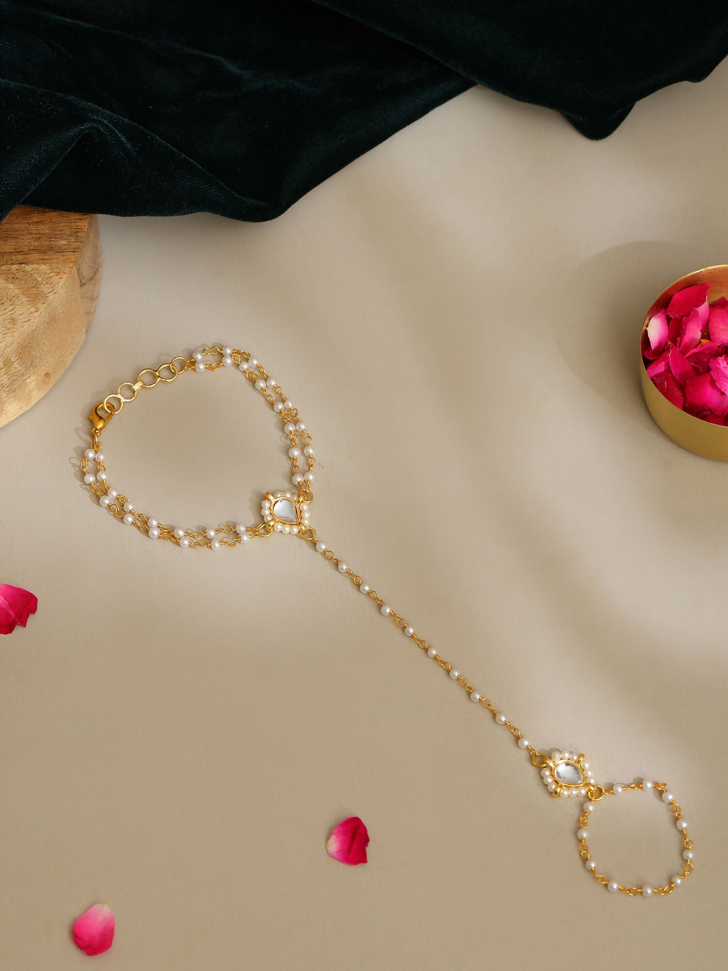 Ruby Raang Gold Kundan Haath Phool | Swadesiicart
