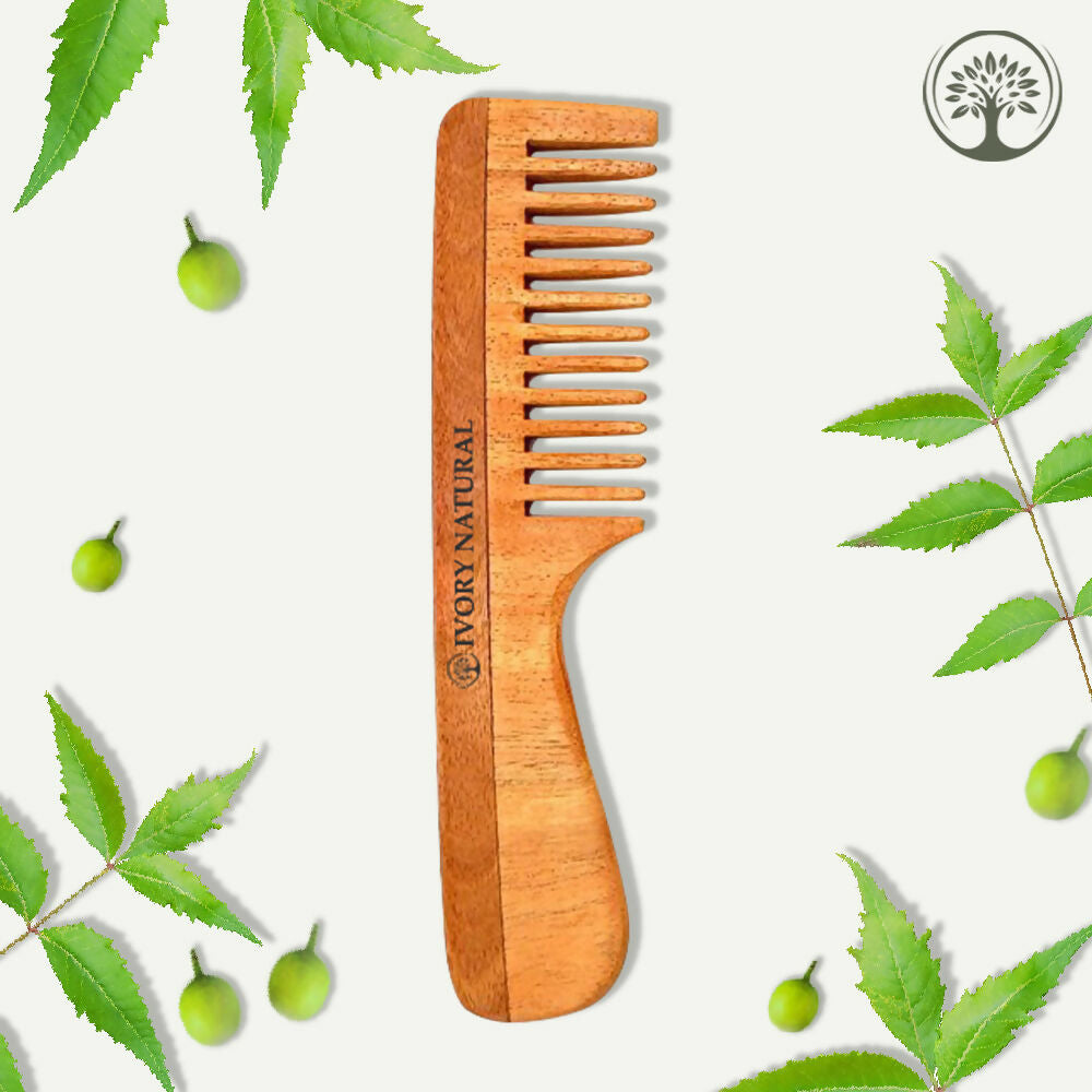 Ivory Natural Handle Kacchi Neem Comb For Gentle Detangling & Scalp Nourishment For Hair - Swadesiicart