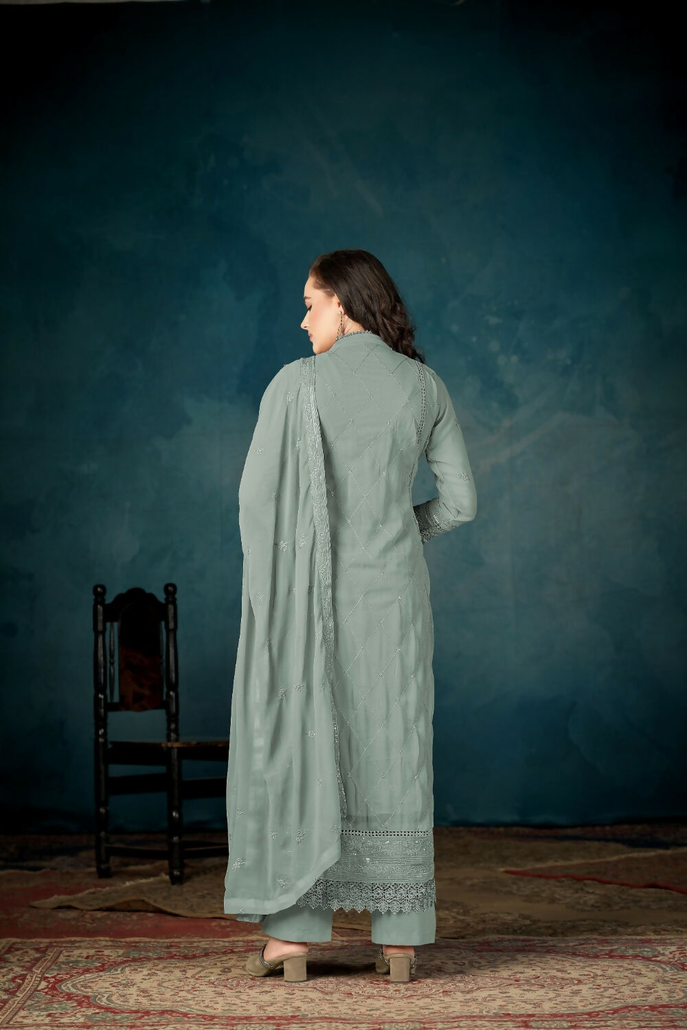 Anaita Sea Green Heavy Faux Georgette Stitched Suit with Embroidered Sequence Work