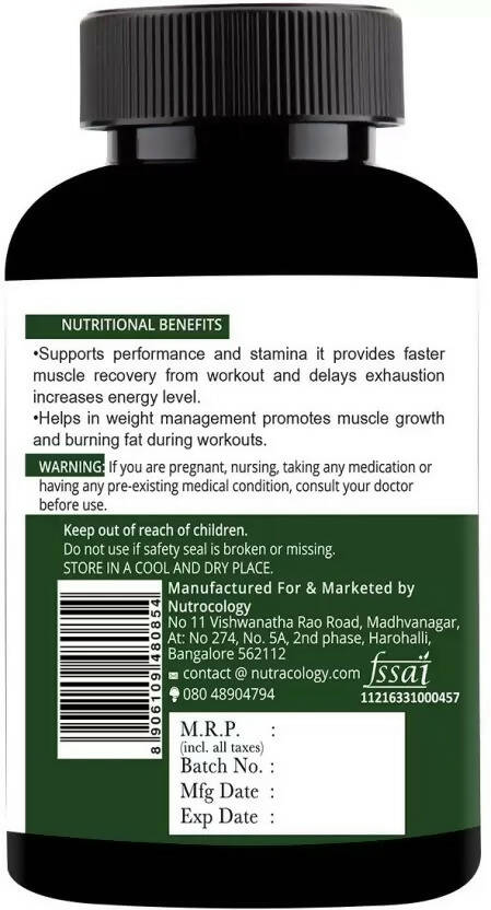 Nutracology L carnitine 1000mg for Weight Loss, Fat Burner and Muscle growth Capsules | Swadesiicart