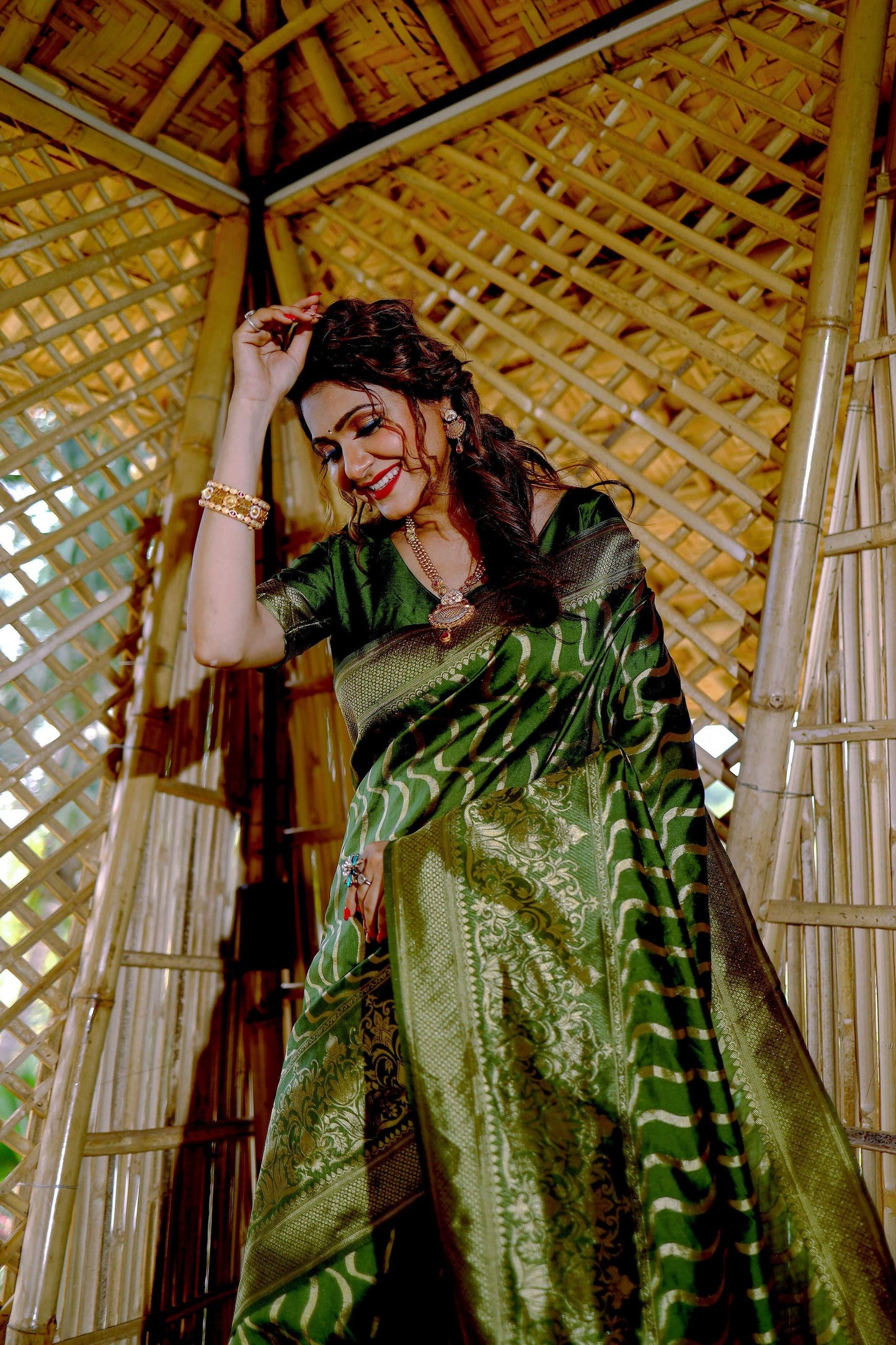 Partywear Designer Mendi Banarasi Silk Fancy Saree - Starwalk | Swadesiicart