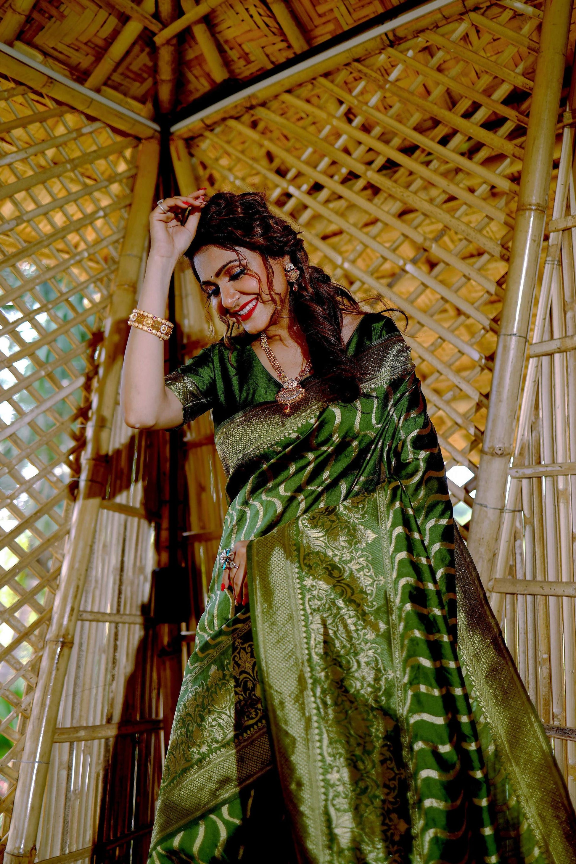 Partywear Designer Mendi Banarasi Silk Fancy Saree - Starwalk | Swadesiicart