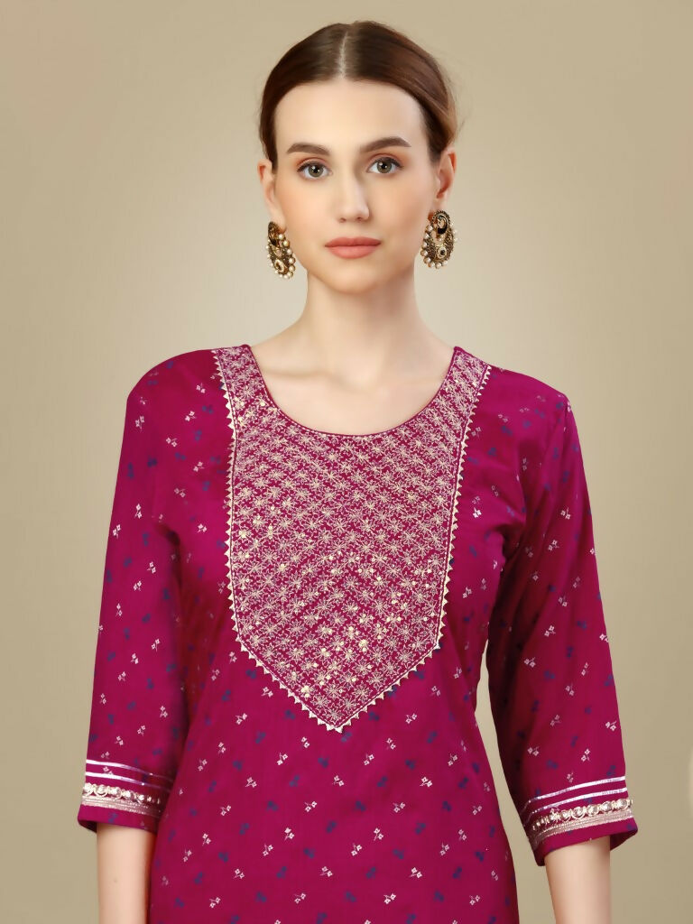 Jyoti Fashion Women's Rani Pink Silk Blend Embroidery & Sequence work Kurta with Trouser & Dupatta | Swadesiicart