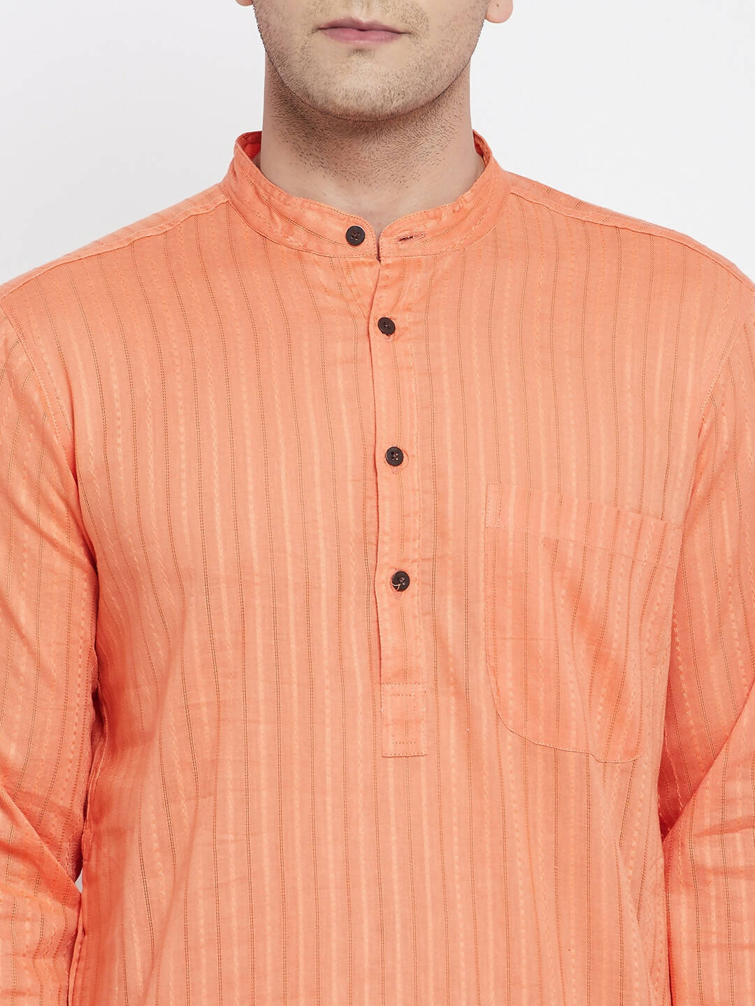 Even Apparels Orange Color Pure Cotton Men's Kurta With Band Collar | Swadesiicart