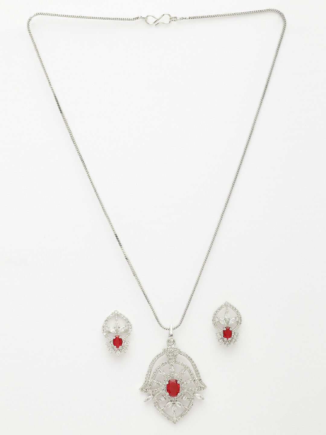 NVR Women Silver-Plated American Diamond-Studded Pendant Set | Swadesiicart