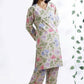 Breathables Women’S Loungewear Long Kurta Co-Ord Set Cotton Cream Floral Print