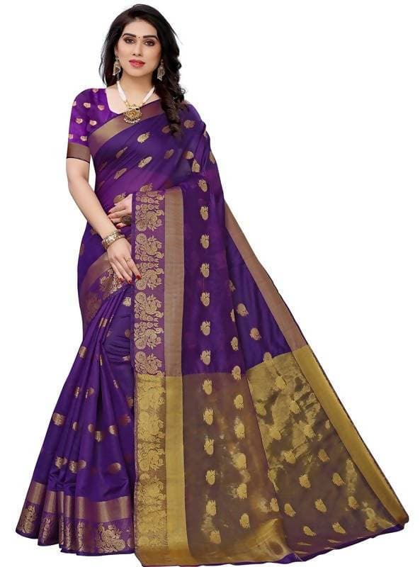 Vamika Banarasi Jacquard Weaving Violet Saree (Shining Violet) | Swadesiicart