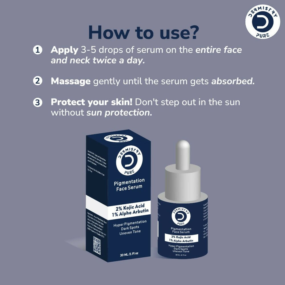 Dermistry Pure 2% Kojic Acid 1% Alpha Arbutin Instant Glowing Bright Light Pigmentation Spots Serum - Swadesiicart