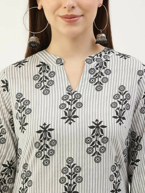 FIORRA Women's White Cotton Straight Kurta Pant With Dupatta - Swadesiicart