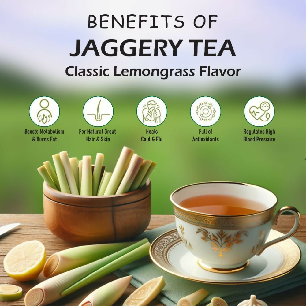 Naivedyam Classic Lemongrass Flavour Jaggery Tea | Swadesiicart