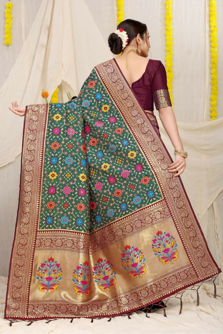 Jyoti Fashion Women's Bottle Green Patola Silk Zari Woven Saree with Blouse | Swadesiicart