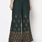 Aniyah Rayon Bottle Green Color Block Print Flared Slip-On Palazzo (AN-219K)