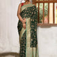 Joban Fashion Emerald Green Crepe Chiffon Pure Handloom Banarasi Silk Saree | Swadesiicart