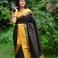 Vishnu Weaves Women's Dark Coffee Raw Silk Checks Zari Woven Saree with Unstitched Blouse - Swadesiicart