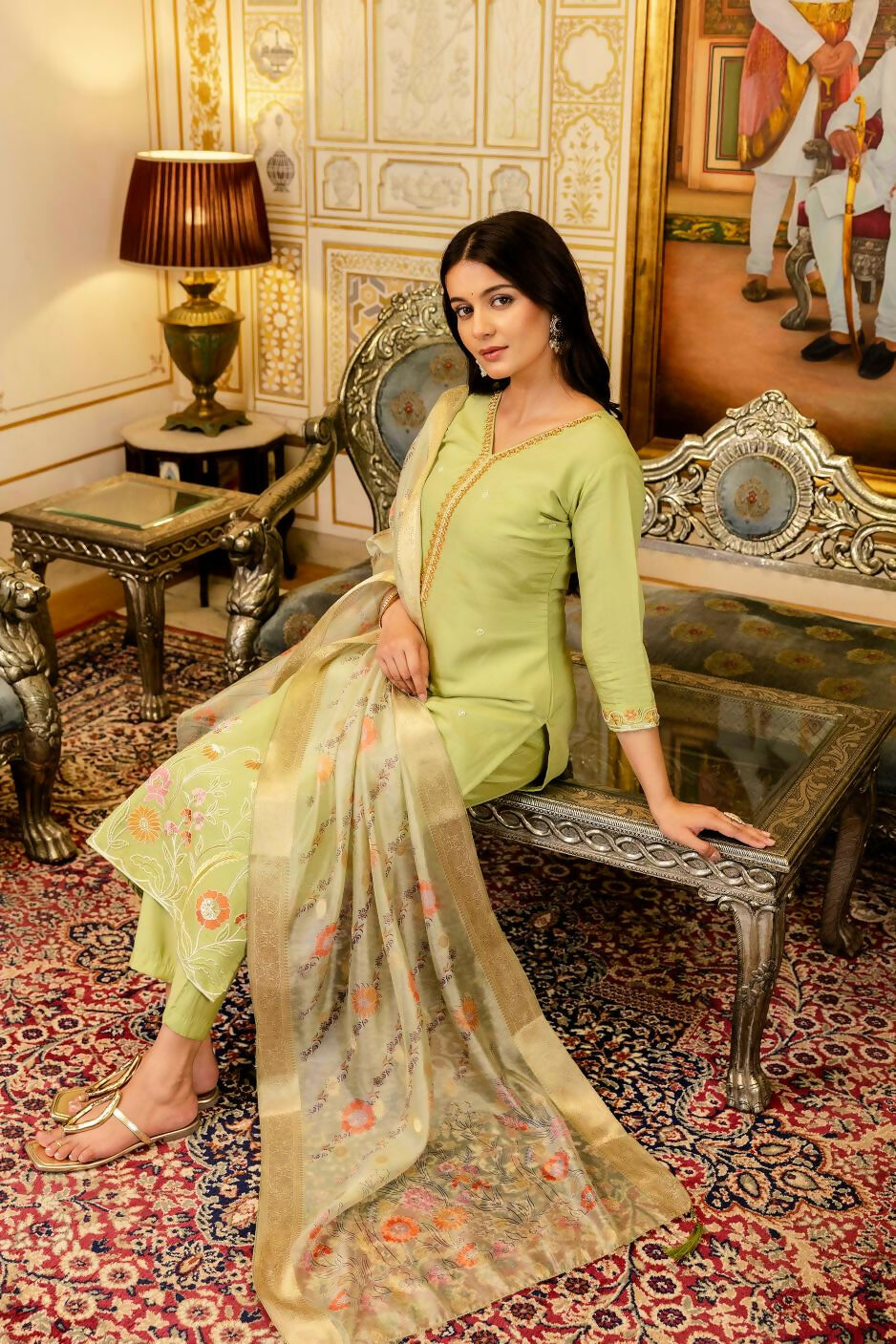 The52 Lemons Women's Beautiful Viscose Shimmer Fabric Embroidered Work Straight Kurta Pant and Dupatta Set - Swadesiicart
