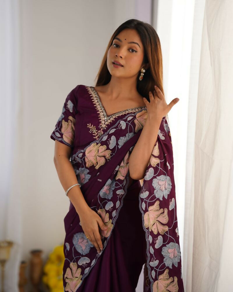Vamsee Sharmila Purple Tissue Silk Saree - Swadesiicart
