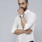 Miravan Men's White Spread Collar Striped Print Casual Shirt | Swadesiicart