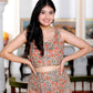 Miravan Women's Brown Floral Printed Crop Top And Skirt Co-Ord Set - Swadesiicart