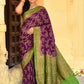 Joban Fashion Purple Crepe Chiffon Pure Handloom Banarasi Silk Saree | Swadesiicart