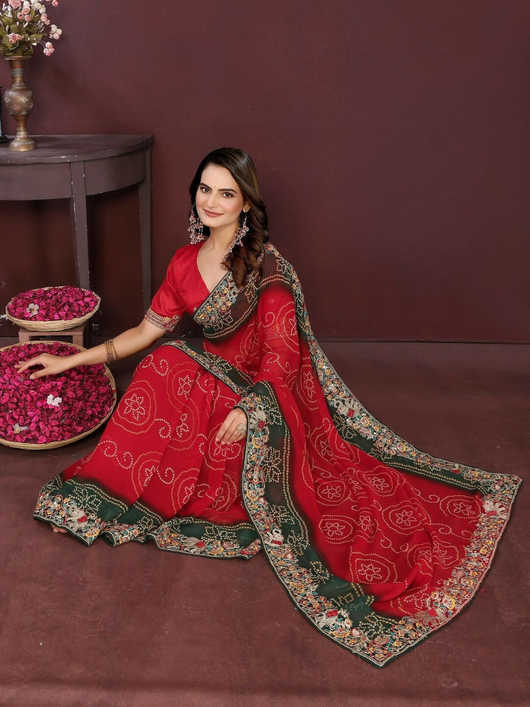 Ai Fashion Red Georgette Digital Print Party Wear Saree