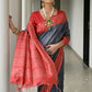 Vishnu Weaves Women's Red Soft Tussar Silk Printed Saree with Blouse - Swadesiicart