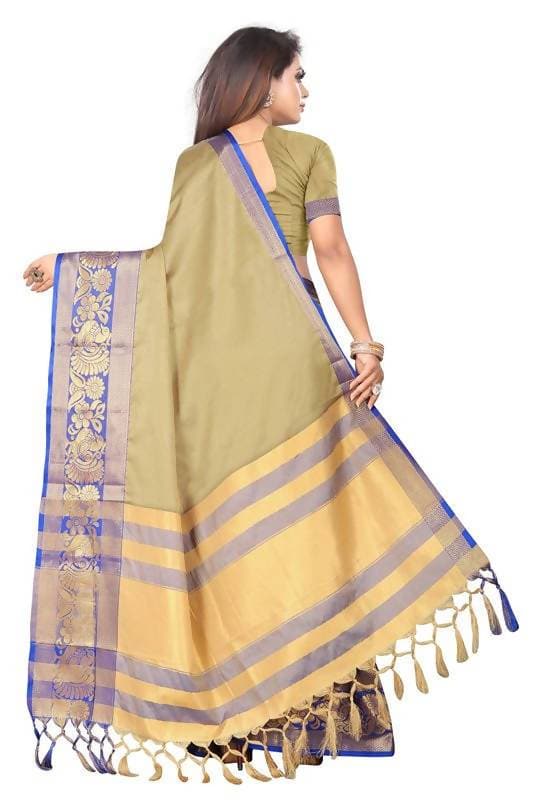 Vamika Banarasi Cotton Silk Weaving Brown Saree (DOCTOR MOR CHIKU) | Swadesiicart