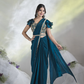 Teal Blue Two Tone Satin Silk Designer Ready to wear saree with stithced Blouse - Mohmanthan Aura | Swadesiicart