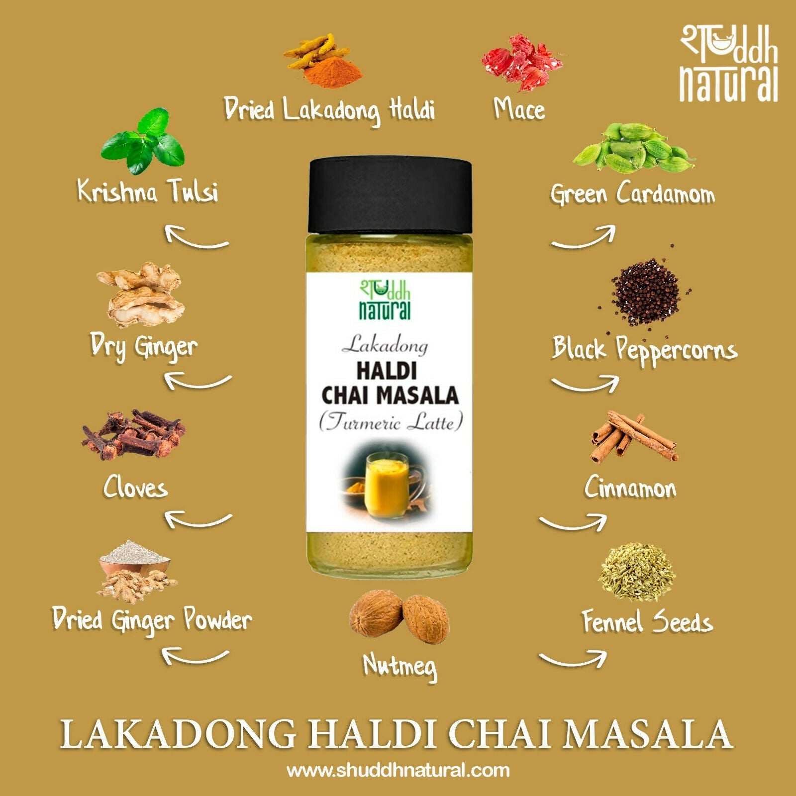 Shuddh Natural Haldi Chai Masala - Goodness of Lakadong Turmeric | Swadesiicart