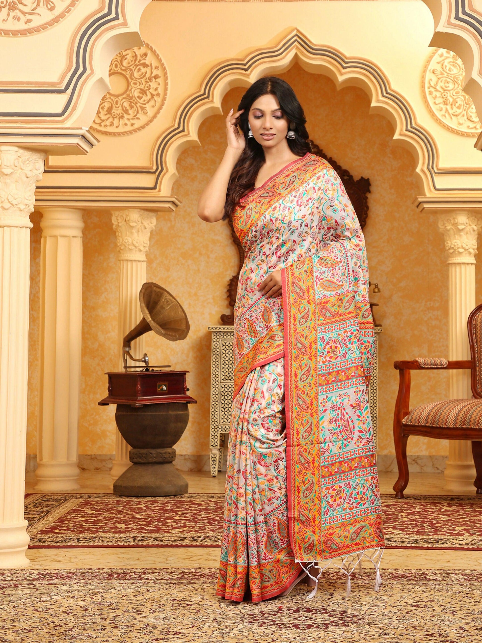 Shree Shyam Fashion Linen Cotton(Woven Work) Multicolour Saree