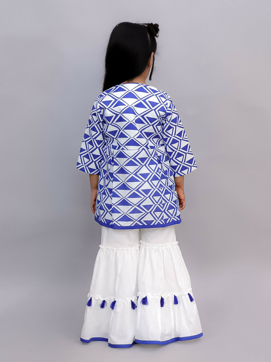Lil Drama Shor-Gul Blue Kurta Sharara and Bustier Set For Girls | Swadesiicart