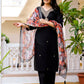 The52 Black Women's Beautiful Viscose Chanderi Fabric Embroidered Work Straight Kurta Pant and Dupatta Set - Swadesiicart