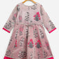 Ahalyaa Grey Chanderi Silk Pigment Print Kids Front Slit Kurta For Girls | Swadesiicart