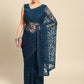 Blue Woven Design Net Saree with Blouse Piece - Kalamkari